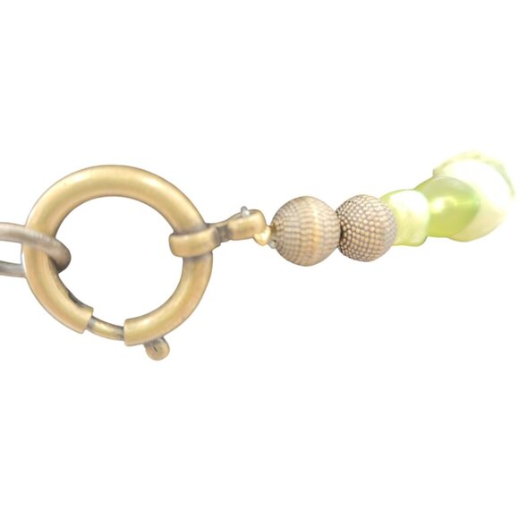 Chunky Green Beaded Statement Necklace With Large Light Green Pendant & Bronze A - Picture 10 of 12